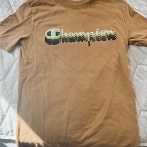 Champion Tan Graphic Logo Tee with Multi-Color Script